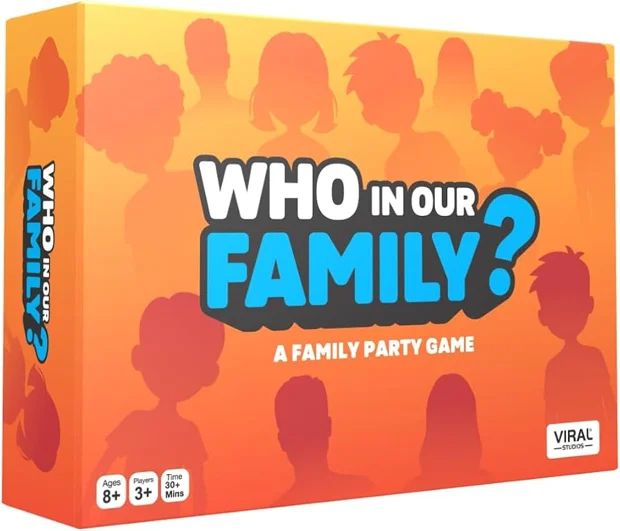 Who In Our Family? game box (family party game)
